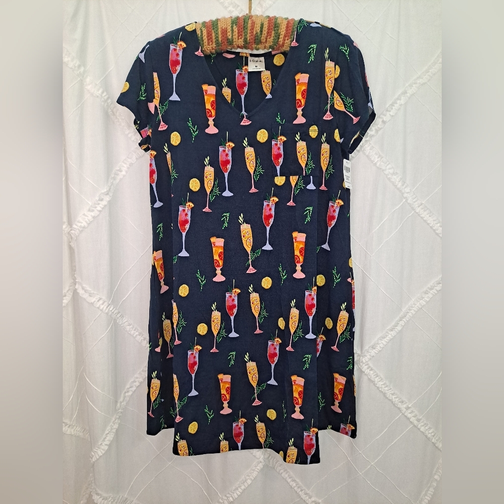 Navy "Brunches of Love" Soma Cool Nights Cocktail Lounger Sleepshirt NWT SZ M